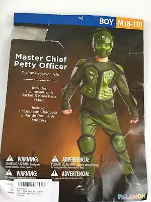 Master Chief Petty Officer Costume Boys Medium NIP Green 2pc Jumpsuit Mask R1 • $17.99