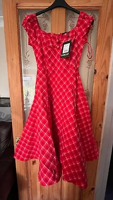 Collectif Size 10 Dolores Red Holiday Romance Check Doll Dress BNWT • £35.62