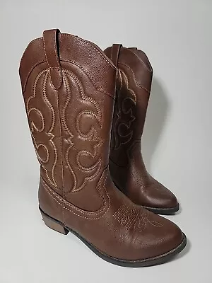 Cat And Jack Montana Girl's Western Boots Brown Faux Leather Side Zip Size 4 • $14.99