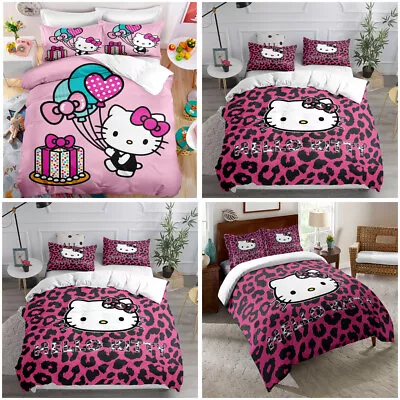 Hello Kitty Leopard Print Duvet Cover Double Queen Bedding Quilt Cover Cartoon • $19.99