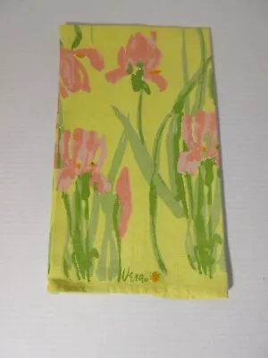 Vintage Vera Neumann All Linen Pink Yellow Iris Tea Towel • $19.99