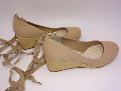 Womens Michelle D Brown Canvas Espadrille Wedges Ankle Straps 10M 10 Heels Shoes • $18.99
