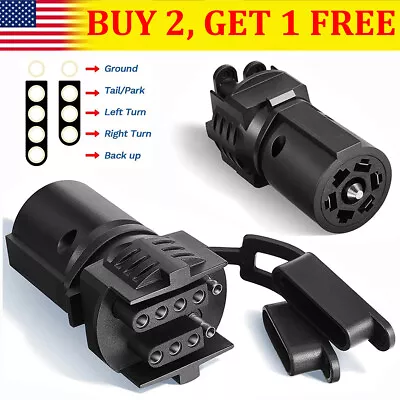 7 Way Round To 4/5 Pins Flat Trailer Wire Light Adapter RV Truck Plug Connector • $8.53