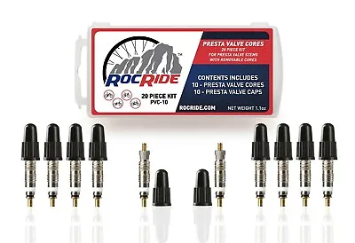 RocRide Presta Valve Cores With Removal Tool And Plastic Caps (10-Pack) Silver • $9.97