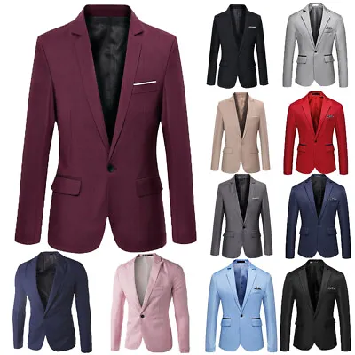 Men Suit Blazer Jacket Coat Tops Dress Business Work One Button Formal Suits _A • $18.77