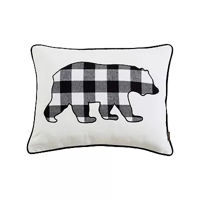 Eddie Bauer Cabin Plaid Bear Cotton Black & White Throw Pillow-16X20 • $9.99