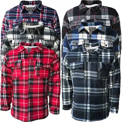 Mens Padded Shirt Sherpa Fur Lined Lumberjack Flannel Work Jacket Warm Thick Top • £18.99