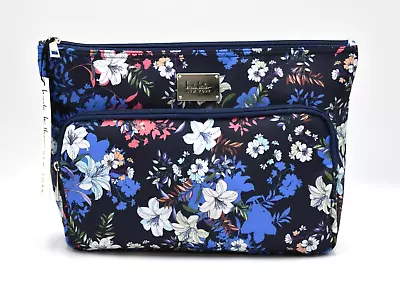 NWT Nicole Miller Cosmetic Travel Makeup Toiletries Bag Blue Floral Print 12.5  • $14.95