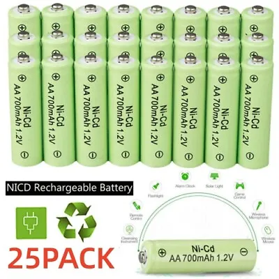 25 AA Rechargeable Batteries NiCd 700mAh 1.2v Garden Solar Ni-Cd Light LED USA • $11.98