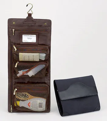 Brown Vintage Leather Cosmetics Grooming Hanging Toiletry Organizer Case Bag  • $36.99