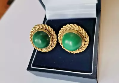 9k 9ct Solid Gold & Malachite Cufflinks - London 1970 Hallmarked • £250