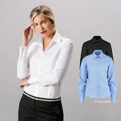 KustomKit Ladies Plain Formal Smart Work Long Sleeved Shirt • £9.99