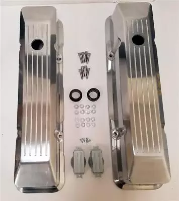 1958-86 Small Block Chevy 283-350 Tall Recessed Polished Aluminum Valve Covers • $88.65