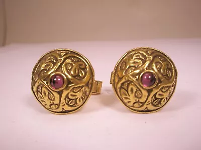 Domed Design Gold Tone & Red Cabochon Vintage Cuff Links Simple Design • $32.49