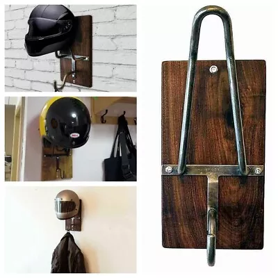 Wood  Motorcycle Helmet Holder Hook Jacket Bag Display Rack Wall Mount Hanger • $35.99