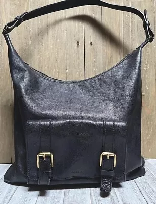 Fossil CLEO Black Thick COW Leather Hobo Shoulder Bag SATCHEL • $8.99