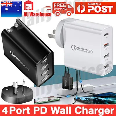 $18.85 • Buy 48W 4-Port Qualcomm Charger Quick Charge 3.0 USB C Wall Power Adapter Type C AU