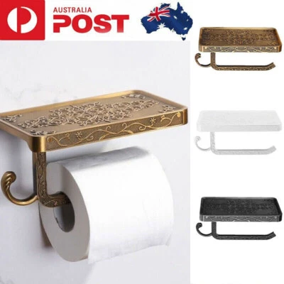 Retro Toilet Paper Roll Holder With Phone Shelf Wall Mounted Brass Tissue Rack • $22.99