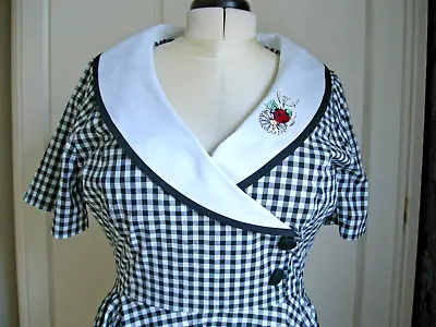 Hell Bunny 50s Gingham Dress Ladybird Portrait Collar Full Circle Skirt PLUS 3XL • £54