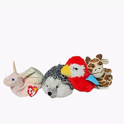 Lot Of 4 Animals Parrot Hedgehog Snail Giraffe Plush Stuffed Animal Toys • $8.99