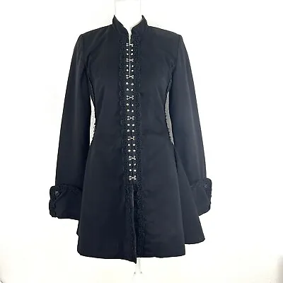Tripp NYC Women's SMALL Goth Military Jacket Black Purple Satin Lined Corset • £77.21