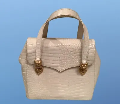 Vintage Vicenza 1993 Ivory Crocodile Embossed Handbag Purse • $125