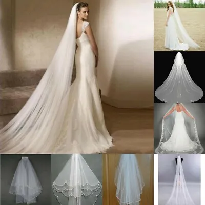 RULTA Cathedral Applique Edge Lace Bridal Wedding Veil Short Veil With Comb  K1 • £6.56