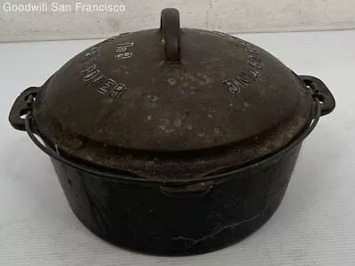 Vintage No 8e Cast Iron Dutch Oven With Self Basting No 8 Skillet Cover Lid • $29.99