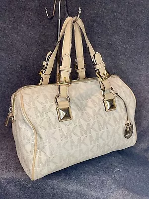 Michael Kors Signature Ivory Beige Grayson Boston Coated Canvas Leather E-1602 • $50