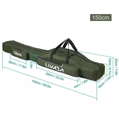 1.5m Lixada 3 Layers Fishing Pole Bag Portable Folding Rod Carry Case Fishing • $29.52