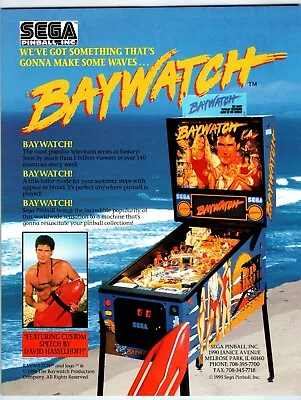 Baywatch Pinball Machine FLYER Original 8.5  X 11  Art 1995 Hasselhoff Anderson • $23.50
