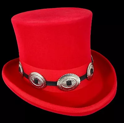 Top Hat Red Wool Steampunk Concho Band Victorian Costume Slash Mad Hatter USA  • $69