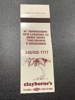 Vintage Virginia Matchbook: “Clayborne’s” Harrisonburg VA • $7.95