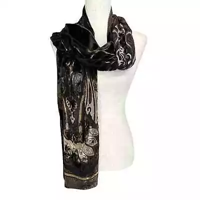 Burnout Velvet Paisley Scarf Shawl Wrap 62”x18” • $15