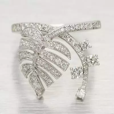 Salavetti 0.93ctw Diamond Cocktail Ring - 18k White Gold Leaf Setting - Size 7 • $1699.99
