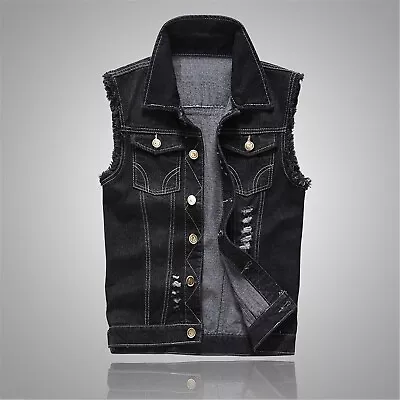 Mens Jacket Vintage Outwear Men's Slim Fit Button-Down Outdoor Denim Vest Retro • $40.84