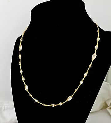 Precious 14k Gold Mini Rope Twist Wrapped Rock Crystal Multi Stone Necklace 18  • $325