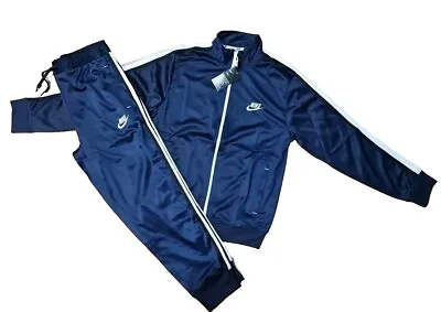 New Nike Trac Suit Zip Up Jacket & Joggers Men's 2 Pc Set Navy/White Trim XL • $75
