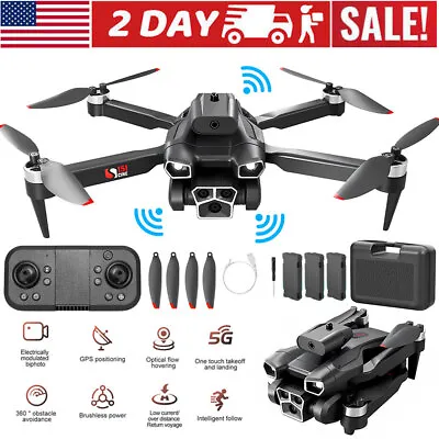 5G 8K GPS Drone HD Dual Camera Drones WiFi FPV Foldable RC Quadcopter +2 Battery • $93.99