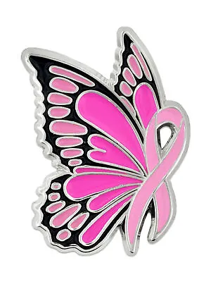 PinMart's Breast Cancer Awareness Butterfly Pink Ribbon Enamel Lapel Pin • $6.99