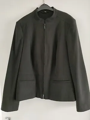 EWM Black Jacket Size 14 Zipped Lined Nehru Collar Smart Work Formal • £15