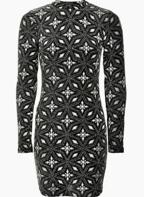 £14.99 • Buy Topshop Black Bodycon Embellished Glitter Dress Size 12 BNWOT Free P&P