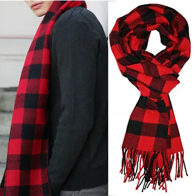 For Mens 100% Cashmere Scarf Wrap Square Buffalo Check Wool SCOTLAND Red Black • $7.99