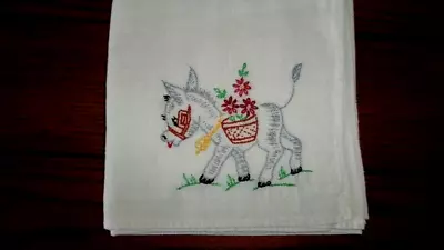 Vtg 28x29 Embroidered Anthropomorphic Baby Donkey Burrow Cotton Dish Hand Towel • $4.99