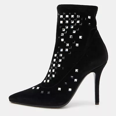 Giuseppe Zanotti Black Velvet Crystal Embellished Ankle Booties Size 38 • $145.95