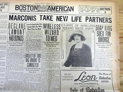 1924 Hdln Newspaper Wireless Radio Inventor MARCONI DIVORCES WIFEthen RE-MARRIES • $20