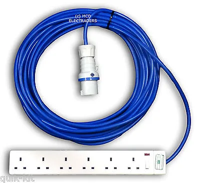 10 Metre Blue Caravan Hook Up / Extension Cable 1.5mm 16A Blue Plug & 6G Socket • £23