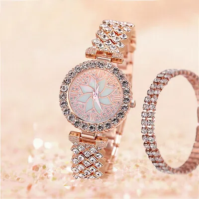 Watch And Bracelet Set Ladies Womens Girls Fashion Leather Strap Wristwatch Gift • £5.96