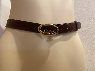 Vintage Gucci Brown Leather GUCCI Logo Women’s Belt 31 Inches • $141.95