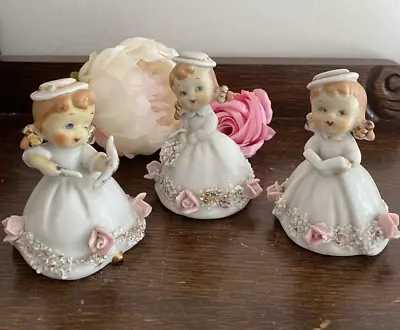 Very Cute Set Of Ceramic 3 Vintage Girls With Bells • $16.19